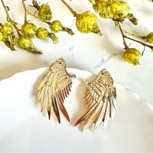 2/$30🌵 Gold Angel Wings Earrings Rhinestone Embellished Fairy Cupid Gift NEW